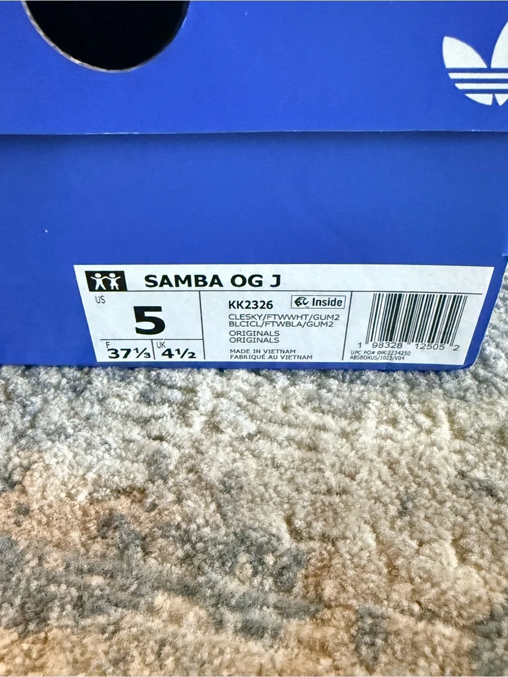 Adidas Samba OG J Metallic Blue Gum Sneakers Youth 5 / Women’s 6 NIB